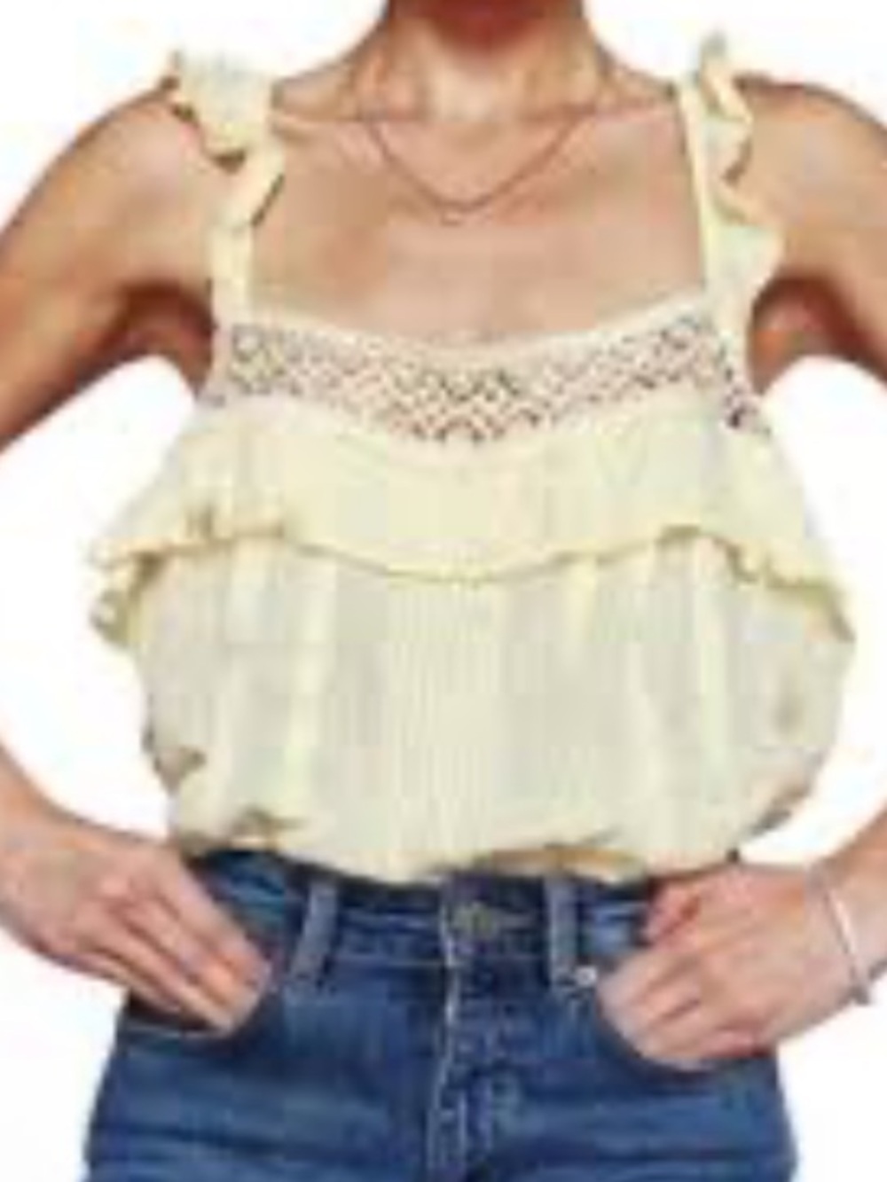 Free People Yellow Ruffle Crochet Crop Top NWT